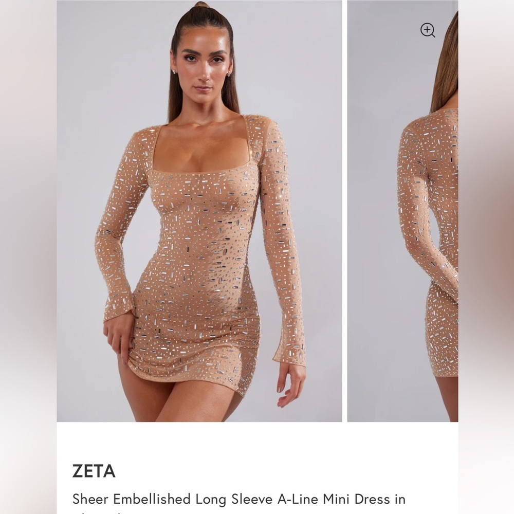 Oh Polly - zeta - sheer embellished long sleeve A line mini dress